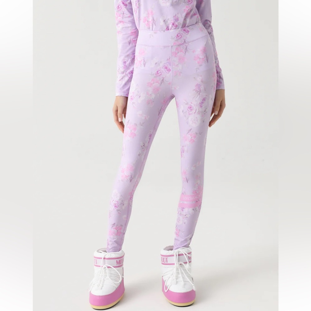 NWT BOGNER FIRE + ICE X LOVESHACKFANCY LOVE BASE LAYER LEGGING PANT Hibiscus XS